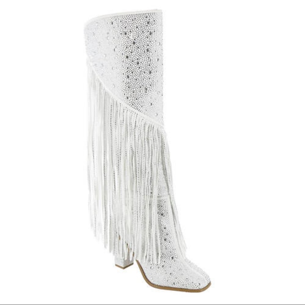 Jessica Simpson Asire2 Rhinestone Embellished Fringe Knee High Boots SIZE 6.5